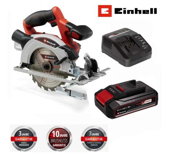 Einhell Akku-Handkreissäge TE-CS 1 Li 18V mit Akku 2.5 Ah und Ladegerät Power X-Change