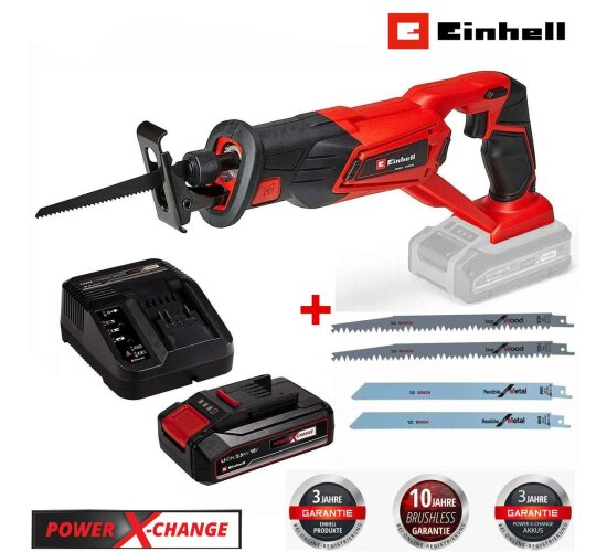 Einhell Akku-Säbelsäge TE-AP 18/22 Li- 18 V Akku 2.5 Ah / Ladegerät+ 4 Bosch Sägeblätter extra