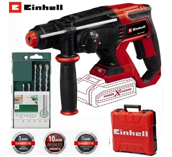 Einhell Akku-Bohrhammer TE-HD 18/20 Li- Solo 18V + Bohrerset Set 5 tlg.