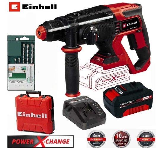 Einhell Bohrhammer TE-HD 18/20 Li- 18V Akku 4.0 Ah + Boschl Bohrer Set 5 tlg.