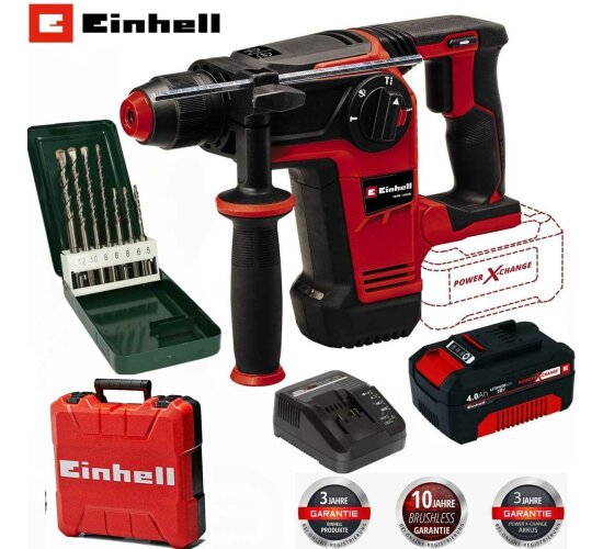 Einhell Professional Bohrhammer TP-HD 18/26 Li BL-18V Akku 4.0 Ah + Koffer,  Bosch 7tlg.Bohrerset