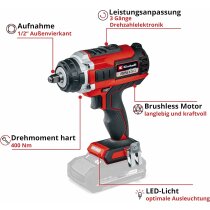 Einhell Professional Akku-Schlagschrauber IMPAXXO 18/450 Solo 18V 3-Gang-Getriebe, Bürstenloser Motor