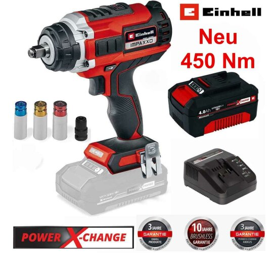 Einhell Professional Schlagschrauber IMPAXXO 18/450 Akku 4.0 Ah 18V 3-Gang-Getriebe, Bürstenloser Motor