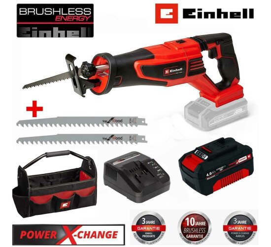 Einhell Pro Universalsäge TP-AP 18/28 Li BL- 28 mm Hub 18V Akku 4.0 Ah, Ladegerät + 2 Sägeblätter + Bag