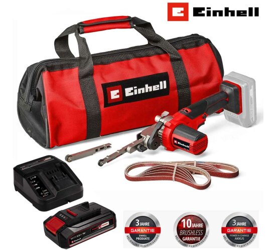 Einhell Bandfeile TE-BF 18 Li 18V Akku 2.5 Ah 2 x Schleifarme 9 mm und 13 mm