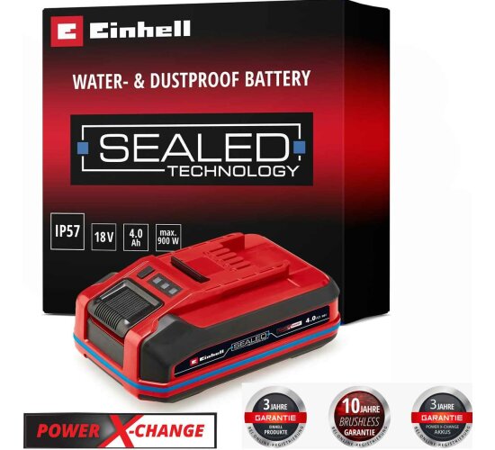 Einhell 18V 4,0 Ah SEALED 18 V Akku, Wasser- & Staubgeschützt, Schutzklasse IP57