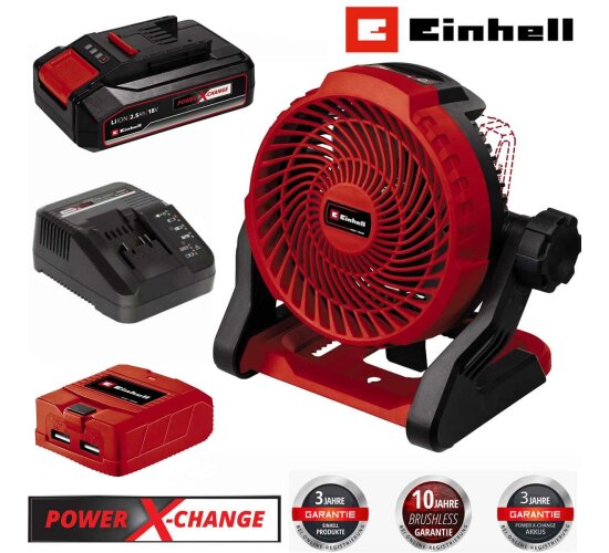 Einhell Akku-Ventilator GE-CF 18/2200 Li- 18V Akku 2.5 Ah ,+ USB Adapter