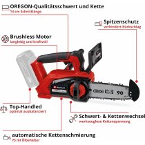 Einhell Professional Einhand-Akku-Kettensäge FORTEXXA 18/20 TH 18V Sologerät