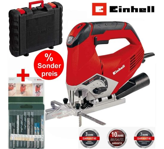 Einhell Stichsäge TE-JS 100 750W 4-Stufen Pendelhub Koffer 10x Bosch Sägeblätter