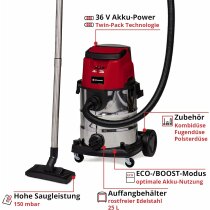 Einhell Akku-Nass-Trockensauger TE-VC 36/25 Li S-Solo 36V