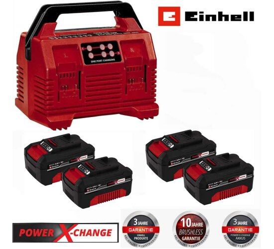 Einhell Ladegerät Power X-Quattrocharger 4A 18V + 4 x Akku 4.0 Ah, Laden von 2x2 Akkus,6-fache LED-Zustandsanzeige