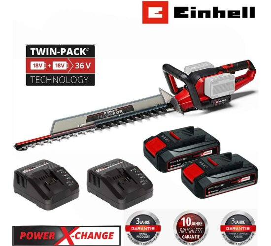 Einhell 36V Heckenschere GE-CH 36/65 2 x Akku 2.5 Ah + 2 x Ladegerät 65 cm Schnittlänge