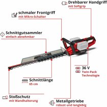 Einhell 36V Heckenschere GE-CH 36/65 2 x Akku 2.5 Ah + 2 x Ladegerät 65 cm Schnittlänge