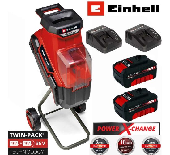 Einhell Messerhäcksler REDAXXO 36/25 2 x Akku 4.0 Ah 18V, 2 x Ladegerät, 36V 25 mm Aststärke