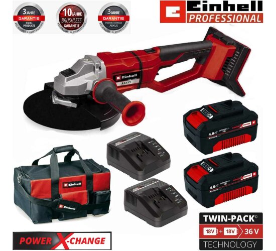 Einhell Professional Winkelschleifer AXXIO 36/230 Q 36V,Akku 4.0 Ah + Tasche