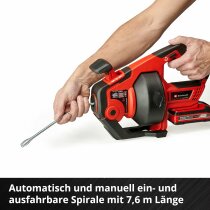 Einhell Akku-Rohrreiniger TE-DA 18/760 Li-Solo  18V, 7,6 m  Reinigungsspirale