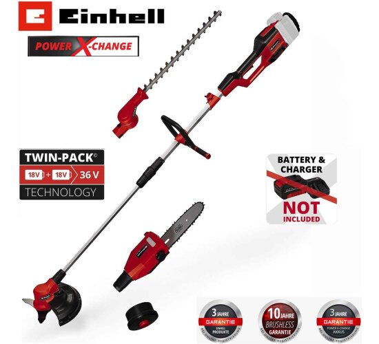 Einhell GE-LM 36/4in1 Li-36V Heckenschere, Kettensäge,Trimmer,Motorsense 2 x !8V Multifunktionswerkzeug