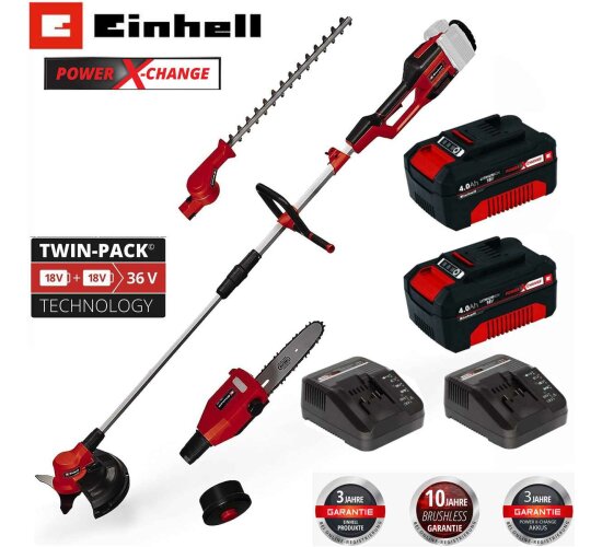 Einhell GE-LM 36/4in1 Li-36V Heckenschere, Kettensäge,Trimmer,Motorsense 2x Akku 4.0 Ah !8V Multifunktionswerkzeug