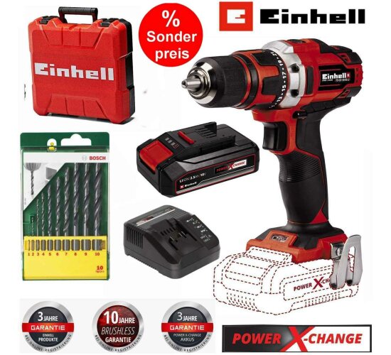 Einhell 18V Bohrschrauber TE-CD 18/40 Li- Akku 2.5 Ah Koffer Bosch Bohrerset