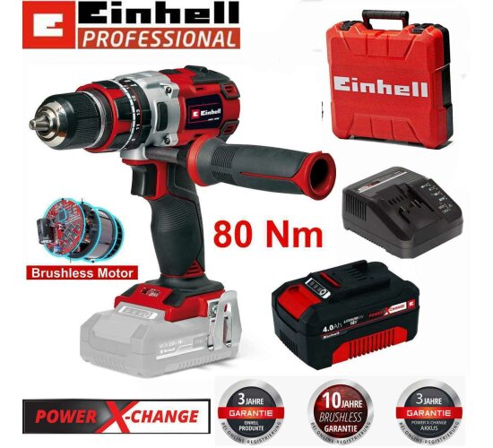 Einhell Professional Schlagbohrschrauber TP-CD 18/80 Li-i BL 80 Nm + Akku 4.0 Ah Ladegerät, Koffer