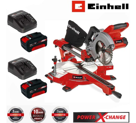 Einhell Akku-Zug-Kapp-Gehrungssäge 18V TE-SM 36/210 Li  mit Akkus 4.0 Ah / Ladegerät