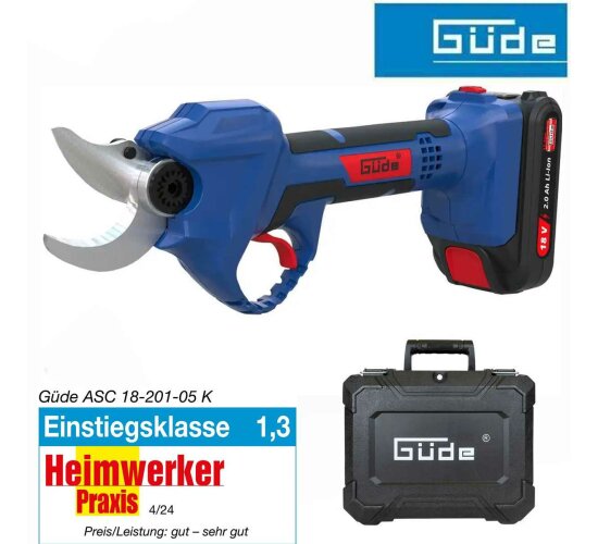 GÜDE Akku Astschere ASC 18-201-05 K  mit Akku 2.0 Ah, Ladegerät,