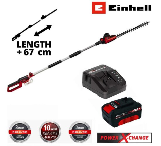 Einhell Akku-Teleskop-Heckenschere GC-HH 18/45 Li T-Solo mit Akku 4.0 Ah und Ladegerä Power X-Change