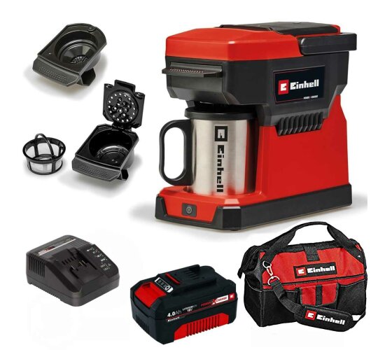 Einhell 18V Akku-Kaffeemaschine TE-CF 18 Li-mit Akku 4.0, Ladegerät Tasche,