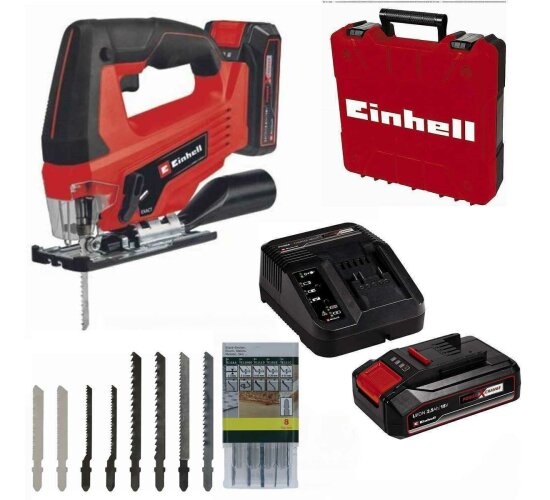 Einhell Pendelhub Stichsäge TC-JS 18V 2,5 Ah Akku, Ladegerät 8 x Sägeblätter