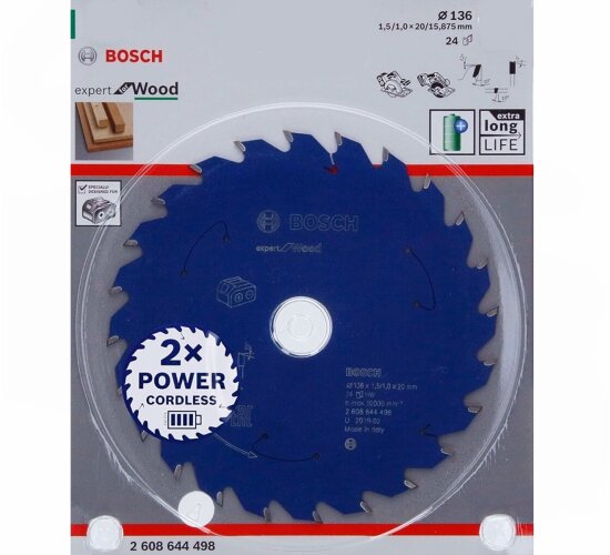 Bosch Akku-Kreissägeblatt  136 x 1,5/1 x 20, 24 Zähne Expert for Wood,