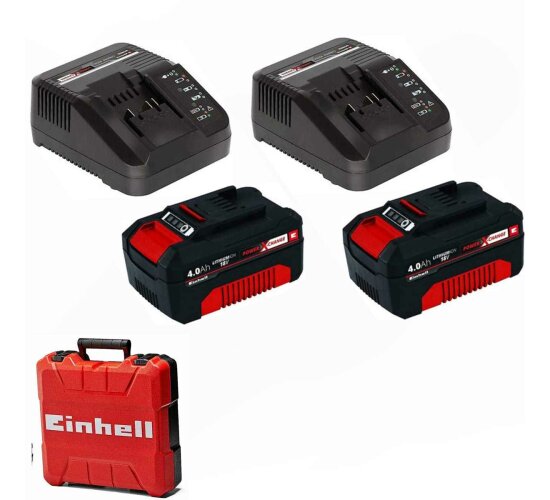 2 x Einhell 4,0 Ah Akku und 2 x Ladegerät Power X-Change Li-Ion,18V + Koffer