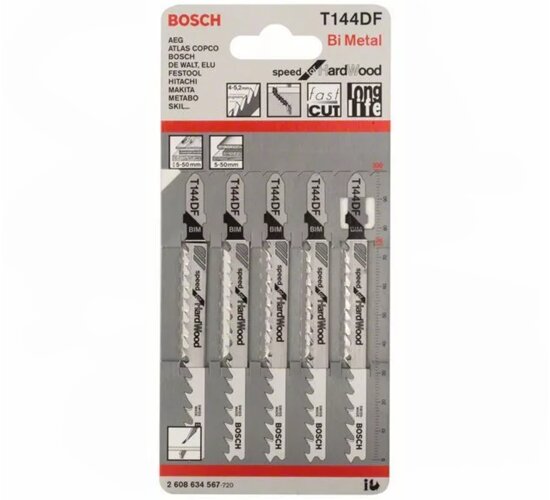 Bosch 5 Stk. Stichsägeblatt T144DF Speed for Hard Wood Hartholz