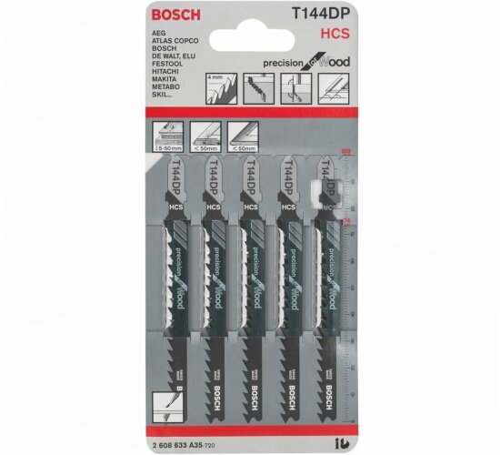 Bosch Stichsägeblatt 5 Stück T 144 DP HCS Precision for Wood Holz