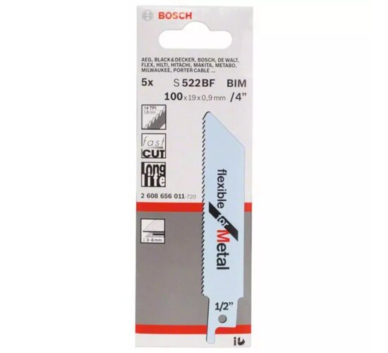 Bosch Säbelsägeblatt S522BF, Flexible for Metal, 5er-Pack