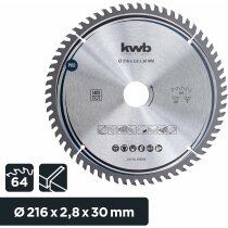 kwb Kreissägeblatt 216 x 30 mm Z 64 für Arbeitsplatten & Holz