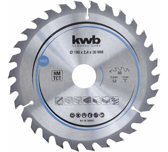 kwb Kreissägeblatt 190 x 30 Z30 für Weich-Hartholz, Tischlerplatten Spanplatten