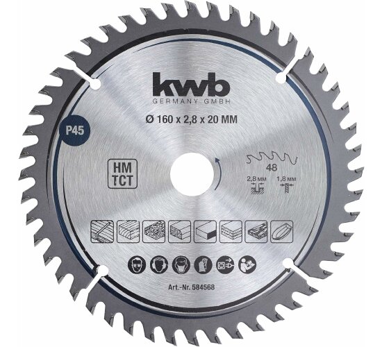 kwb Kreissägeblatt 160 x 20 Z48 für Arbeitsplatten, Holz