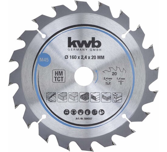 kwb Kreissägeblatt 160 x 20 Z20 für Weich - Hartholz,Spanplatten usw