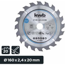 kwb Kreissägeblatt 160 x 20 Z20 für Weich - Hartholz,Spanplatten usw