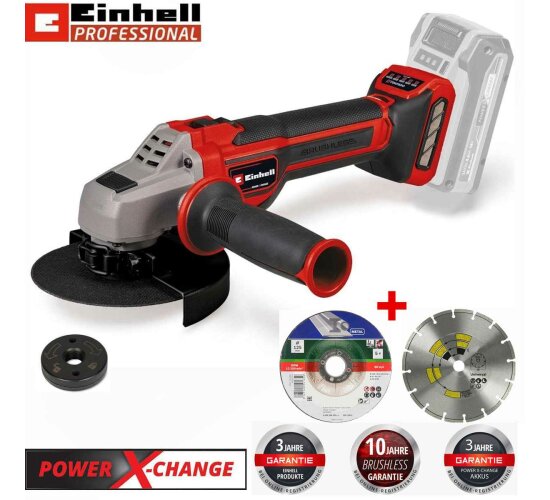 Einhell Professionel Akku-Winkelschleifer TP-AG 18/125 CE Q Li-18V Solo + Trennscheiben