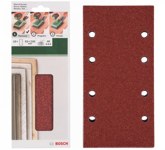 Bosch Schleifblatt Klett 10 x, 93 x 230 mm, K 40 für Schwingschleifer