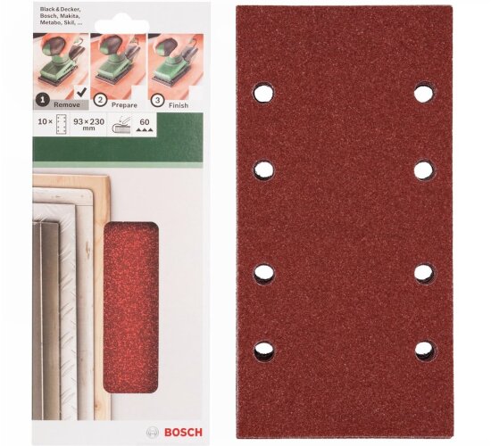 Bosch Schleifblatt Klett 10 x, 93 x 230 mm, K 60 für Schwingschleifer