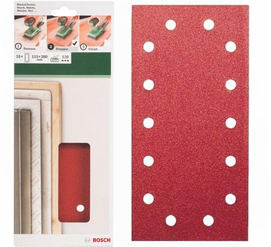 Bosch Schleifblatt Klett 10 x, 115 x 280 mm, K 120 für Schwingschleifer