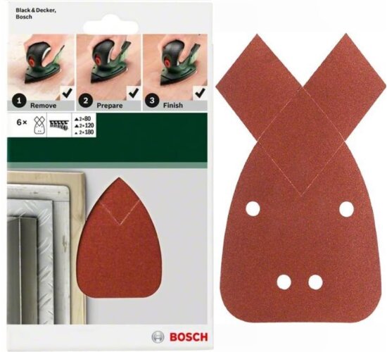 Bosch Schleifblatt 6 Stk, 95 x 135 mm K 80  120 180 für Black + Decker Mouse, PSM primo