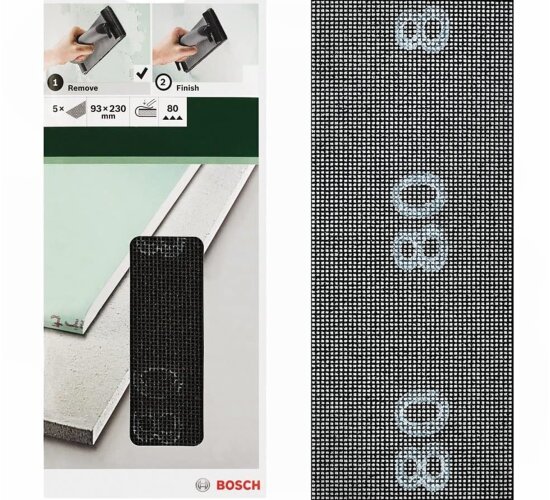 Bosch Schleifgitter für Gipskartonplatten, 5 Stück, 93 x 230 mm, Körnung 80