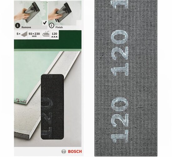 Bosch Schleifgitter für Gipskartonplatten, 5 Stück, 93 x 230 mm, Körnung 120