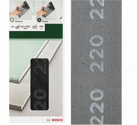 Bosch Schleifgitter für Gipskartonplatten, 5 Stück, 93 x 230 mm, Körnung 220