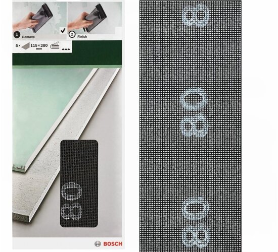 Bosch Schleifgitter 5 Stück, 115 x 280 mm K 80 für Gipskartonplatten