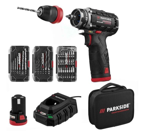 Parkside Performance Akkuschrauber PBSPA 12 E4 +2 Akku Ladegerät Bit Bohrer Set Tasche X 12 V Team