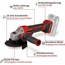 Einhell Pro Winkelschleifer TP-AG 18/125 CE Q Li-18V Akku 4.0 Ah + Trennscheiben